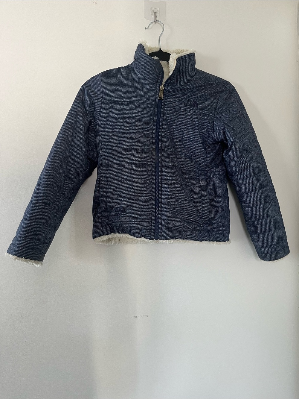 North Face Girls Blue Fleece Sherpa Lined Quilted Puffer Jacket Small Winter